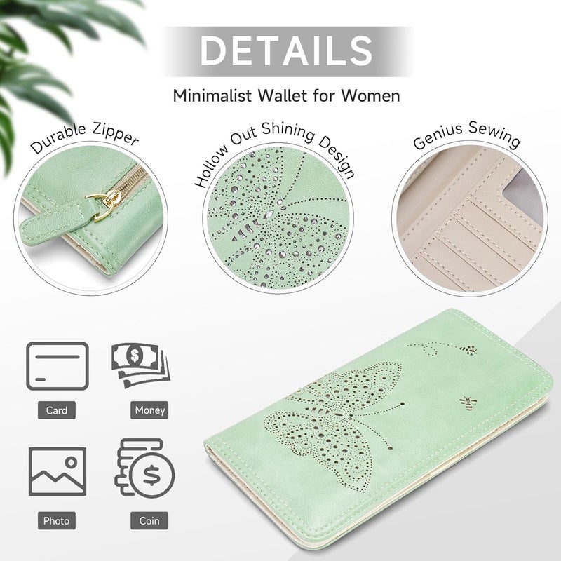 KITEVIUN RFID Wallet Women Ultra Slim Thin Womens Wallet Compact Clutch Long Ladies Wallet for Women Peppermint-Mambo-Green - Image 5
